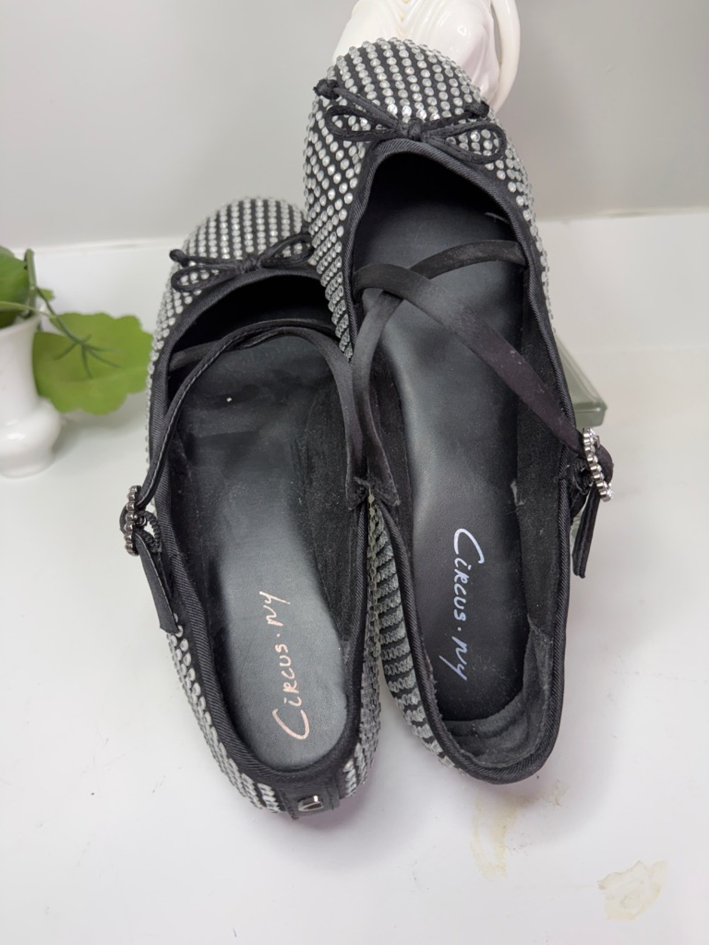 Circus by Sam Edelman Black and Silver Rhinestone Strap Ballet Flats